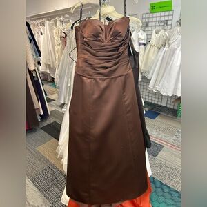 Bill Levkoff Strapless Ruched Brown Maxi Dress